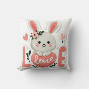 Rabbit Holding Heart Throw Pillow