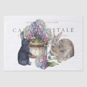 Rabbit Hydrangea Flower Bucket French Decoupage Tissue Paper