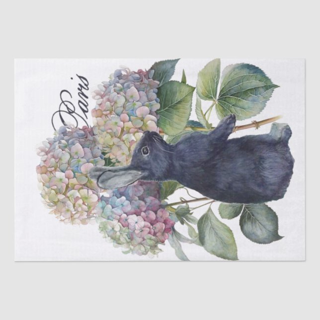 Rabbit Hydrangea Flower Paris Easter Decoupage     Tissue Paper (Front)