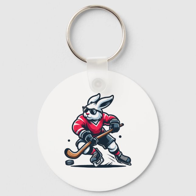 Rabbit Ice Hockey Bunny Easter Day  Keychain (Front)