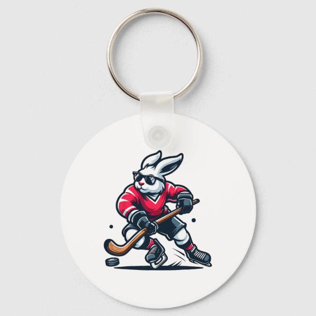 Rabbit Ice Hockey Bunny Easter Day  Keychain (Front)
