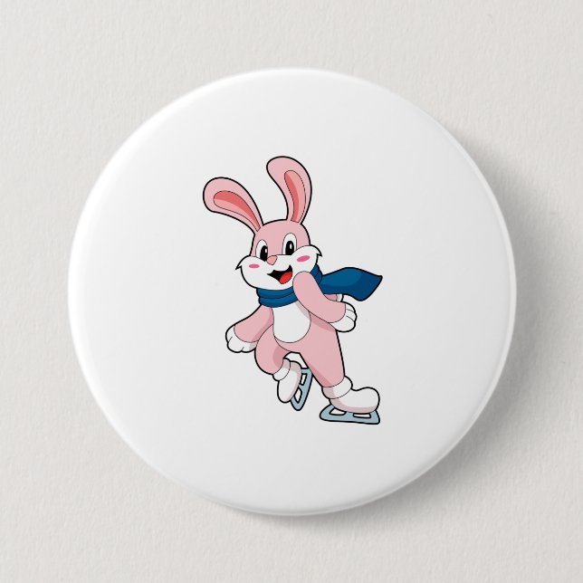 Rabbit Ice skating Ice skates 3 Inch Round Button (Front)
