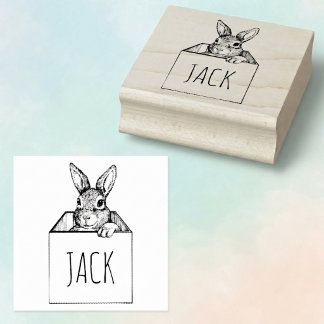 Rabbit In a Box Custom Name Rubber Stamp