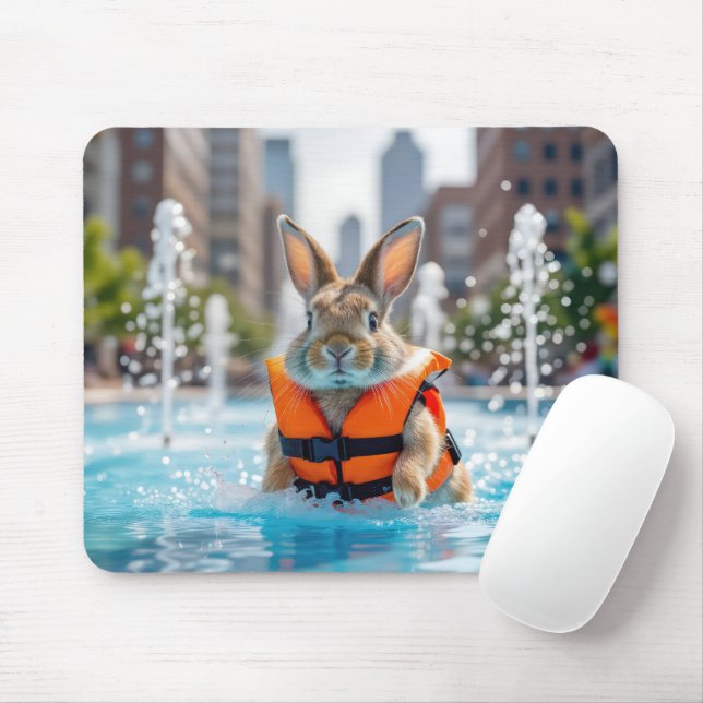 Rabbit In a City Fountain  Mouse Pad (With Mouse)