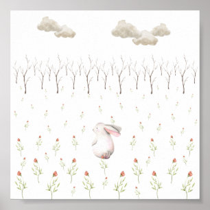 Rabbit in A Field Of Flowers Nursery Poster