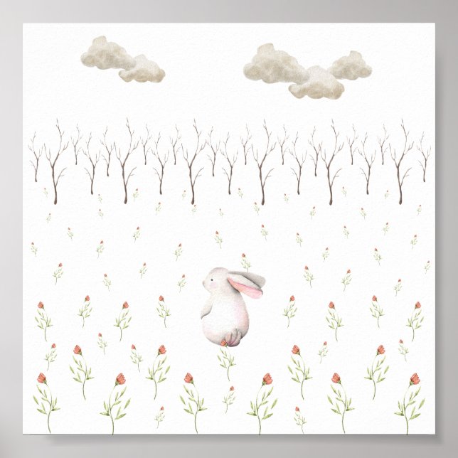Rabbit in A Field Of Flowers Nursery Poster (Front)