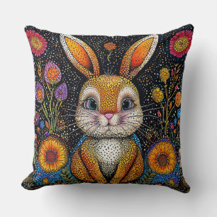 Rabbit in a Floral Fantasy Setting Throw Pillow