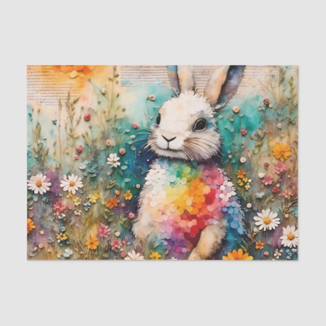 Rabbit in a Wildflower Meadow Decoupage Tissue Paper (Front)