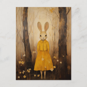 Rabbit in a yellow dress in the woods postcard