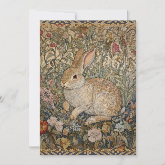 Rabbit in an English Garden William Morris Style Invitation (Front)