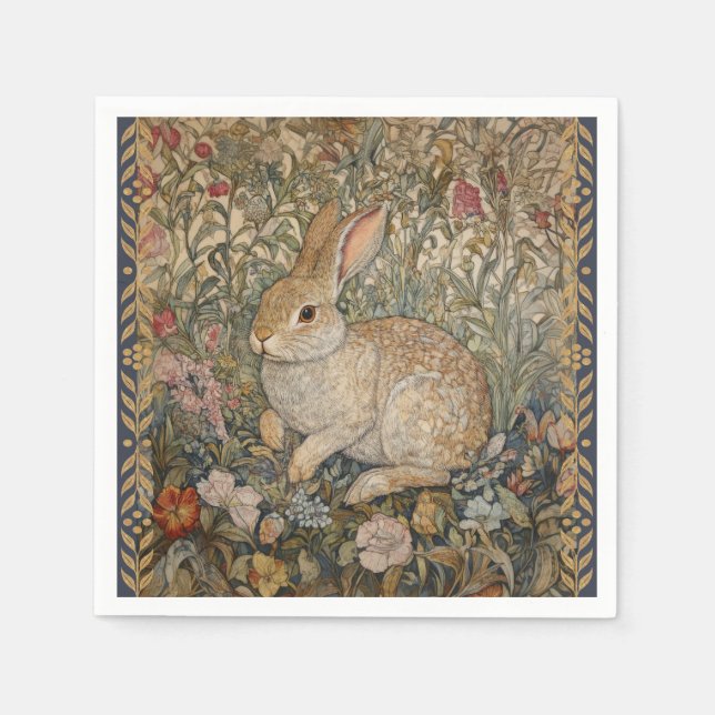 Rabbit in an English Garden William Morris Style Napkin (Front)