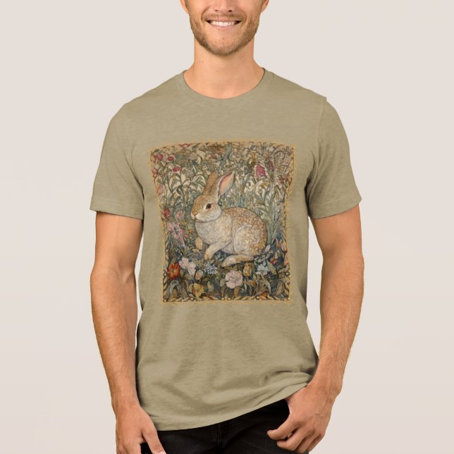 Rabbit in an English Garden William Morris Style Tri-Blend Shirt (Front)