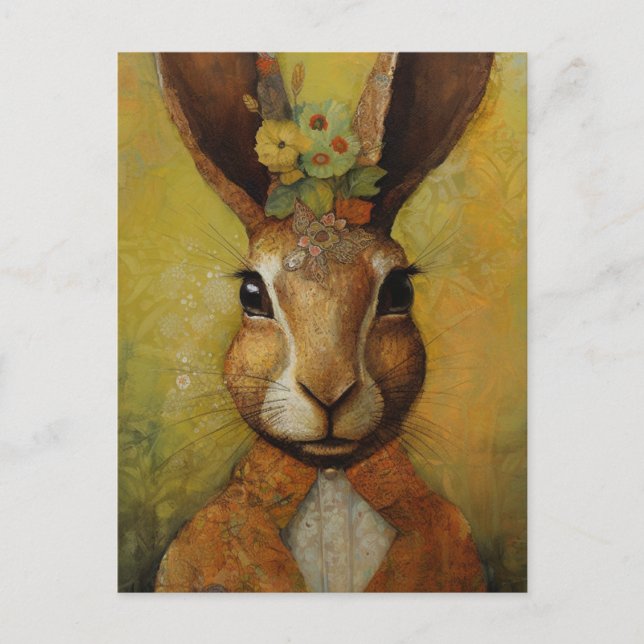 Rabbit in an outfit with flowers postcard (Front)