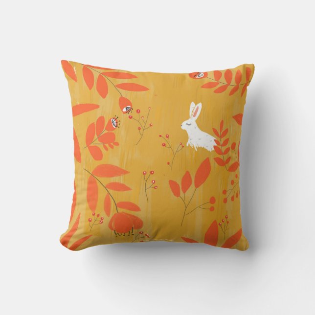 rabbit in autumn throw pillow (Front)