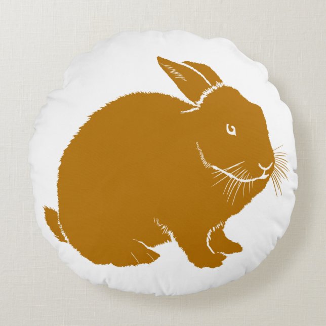 Rabbit in dark orange round pillow (Front)