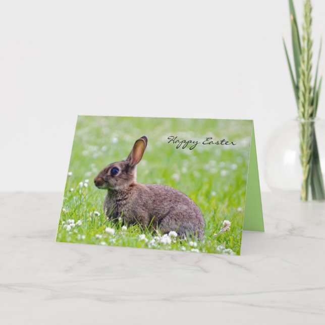 Rabbit in Flowers Custom Easter Card (Front)