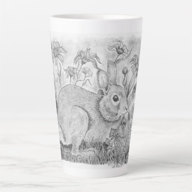 Rabbit in Flowers Latte Mug (Front)