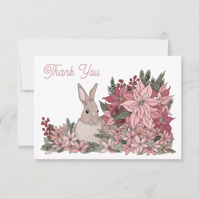 Rabbit in Flowers Thank You Card (Front)