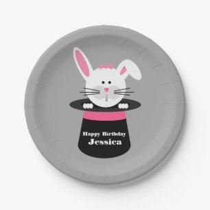 Rabbit In Hat Magician Birthday - Pink Paper Plate
