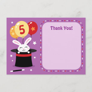 Rabbit in magicians hat birthday party thank you card