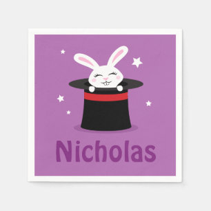 Rabbit in magicians hat personalized name napkin