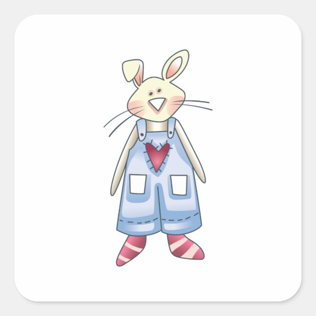 RABBIT IN OVERALLS SQUARE STICKER (Front)