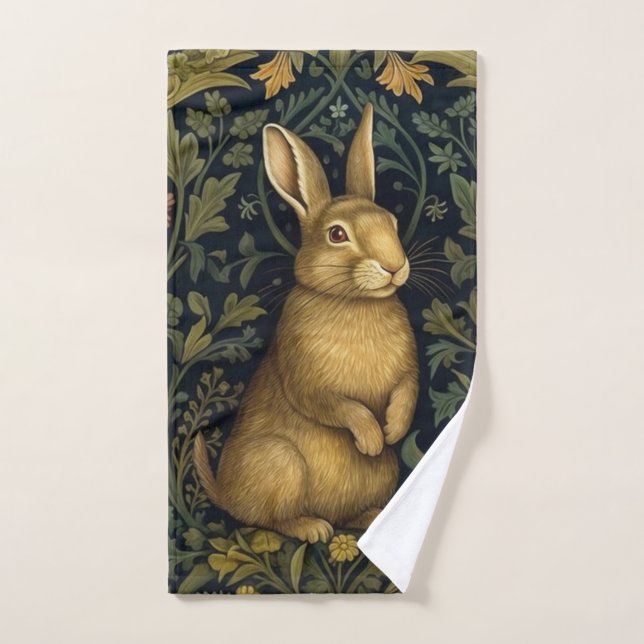 Rabbit in the forest art nouveau style hand towel (Hand Towel)
