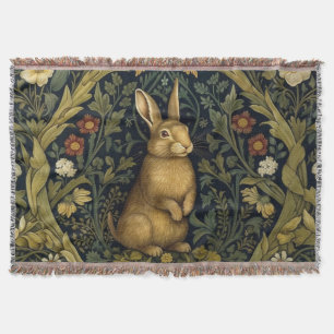 Rabbit in the forest art nouveau style throw blanket