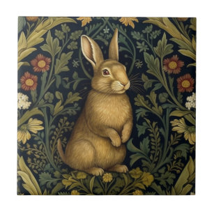 Rabbit in the forest art nouveau style tile