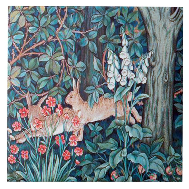 Rabbit in The Forest, William Morris Tile (Front)