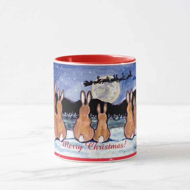 "Rabbit in the Moon" Christmas Design Mug, Cute! Mug (Center)