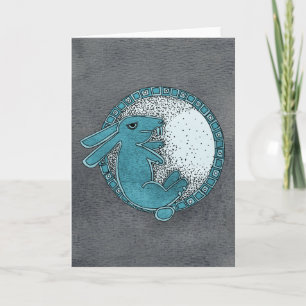 Rabbit in the Moon Greeting Card (blue)