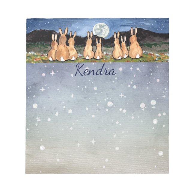 Rabbit in the Moon Personalized Starry Night Bunny Notepad (Front)