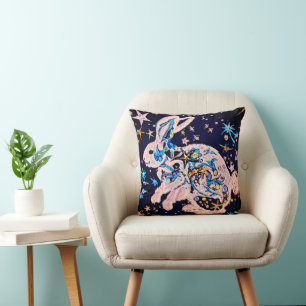 Rabbit in the Sky with Stars  Throw Pillow