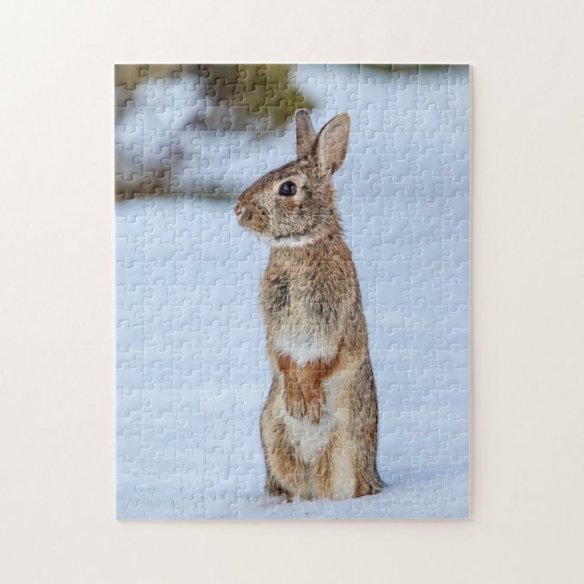 Rabbit in the snow jigsaw puzzle (Vertical)