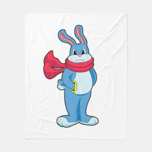 Rabbit in Winter with Scarf Fleece Blanket