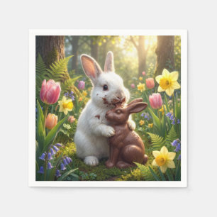 Rabbit Licking a Chocolate Easter Bunny Napkin