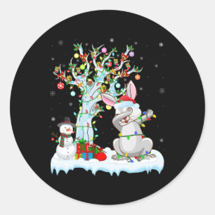 Rabbit Lights Xmas Tree Funny Dabbing Rabbit Chris Classic Round Sticker