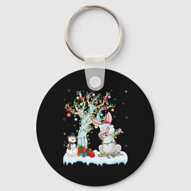 Rabbit Lights Xmas Tree Funny Dabbing Rabbit Chris Keychain (Front)