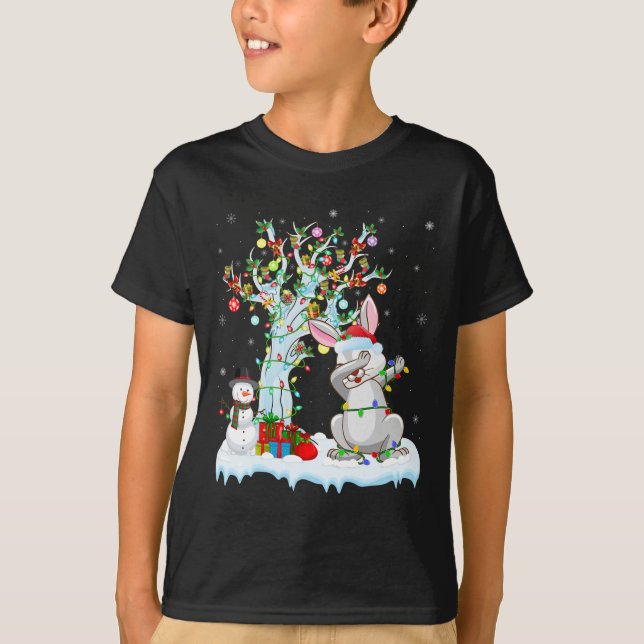 Rabbit Lights Xmas Tree Funny Dabbing Rabbit Chris T-Shirt (Front)