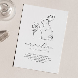 Rabbit Line Drawing Birthday Invitation