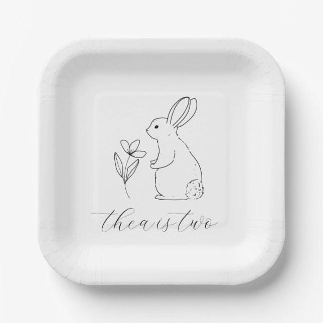 Rabbit Line Drawing Paper Plate (Front)
