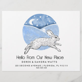 Rabbit  Lino Style Change of Address Card 