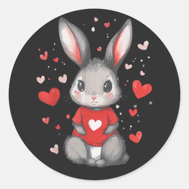 Rabbit Lover Heart Girl Classic Round Sticker (Front)