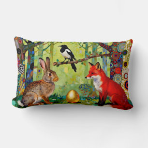 Rabbit, Magpie, Fox and “The Forest’s Secret” Lumbar Pillow