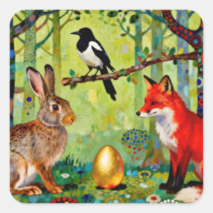 Rabbit, Magpie, Fox and “The Forest’s Secret”  Square Sticker