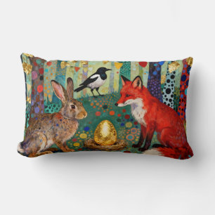 Rabbit, Magpie, Fox and “The Golden Goose Egg” Lumbar Pillow