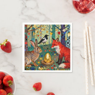 Rabbit, Magpie, Fox and “The Golden Goose Egg” Napkin