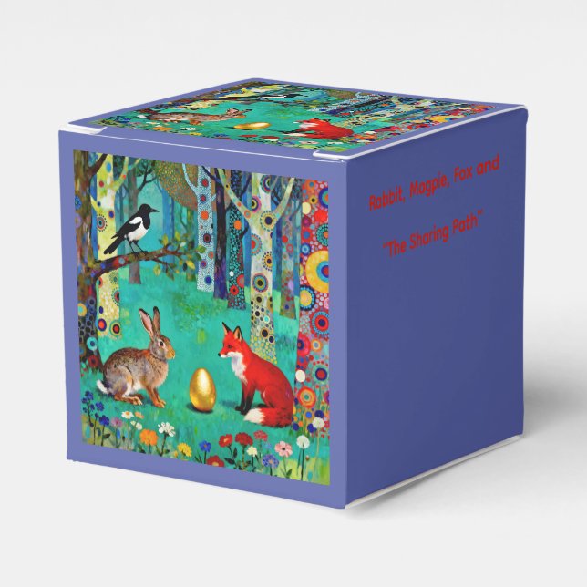 Rabbit, Magpie, Fox and “The Sharing Path” Favor Box (Front Side)