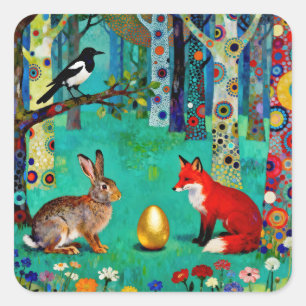 Rabbit, Magpie, Fox and “The Sharing Path” Square Sticker